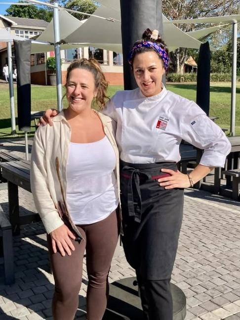 Chef Carmen Landsberg, 1000 Hills Chef School graduate and Global Executive Chef at Brunch and Cake Dubai, visiting former lecturer Chef Jade on campus
