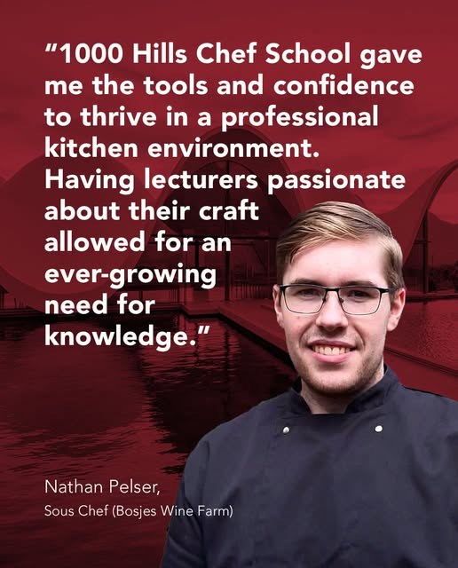 1000 Hills Chef School graduate Nathan Pelser, now Sous Chef at Bosjes Wine Farm, sharing his testimonial about his culinary training